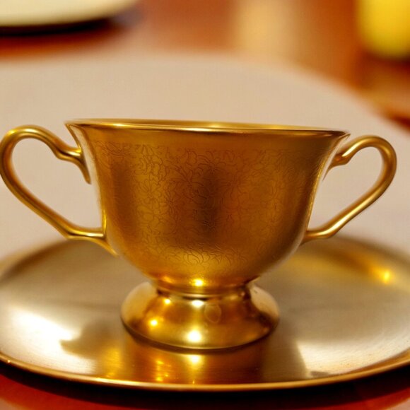 Pickard Other - PICKARD Open Sugar Bowl, #595 Rose and Daisy 24K Gold Encrusted Rose U.S.A. Made